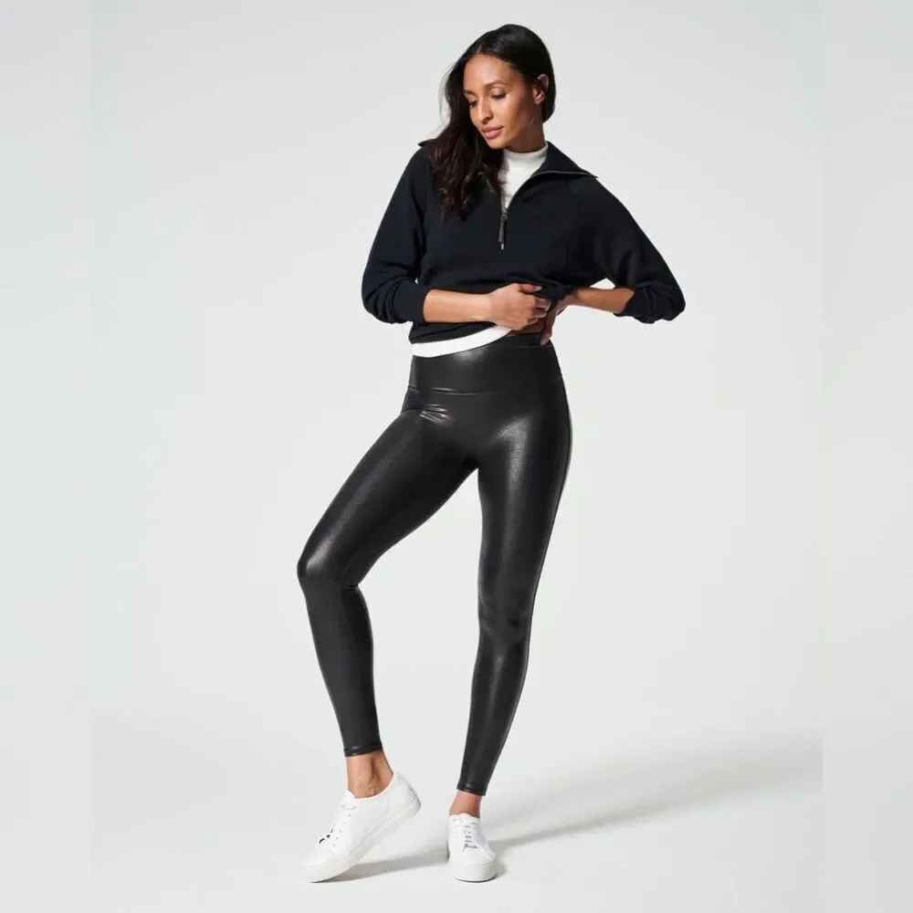 SPANX Black Faux Leather Leggings Women’s Size Small Regular Inseam
